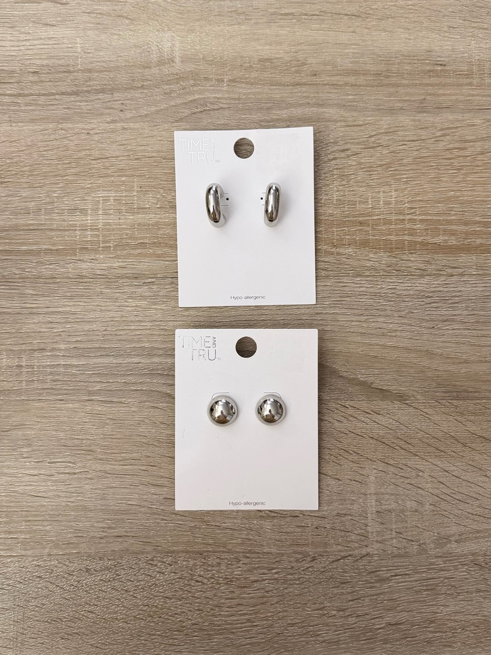 Time and Tru Silver Tone Hypoallergenic Earrings 2 Pair Bundle NWT